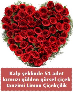 51 k�rm�z� g�lden kalp �eklinde �i�ek tanzim  Ankara demetevler �i�ek sat��� 