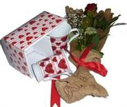  Ankara internetten çiçek siparişi  2 adet kalpli kupa ve kirmizi gül buketi