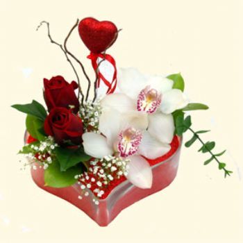  demetevler Ankara hediye sevgilime hediye çiçek  1 kandil orkide 5 adet kirmizi gül mika kalp