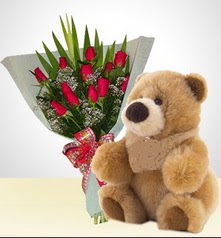 12 adet yapay g�l ve 40 cm civarinda ayi  Ankara demetevler �i�ek sipari�i vermek 