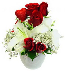 5 adet kirmizi gül 1 adet kazablanka çiçegi  Ankara demetevler çiçek gönderme çiçek siparişi sitesi 