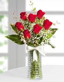 Cam vazoda 7 adet kırmızı gül  Ankara çiçek , çiçekçi , çiçekçilik 