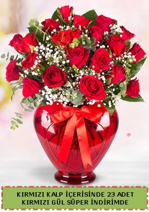 Kırmızı kalp içerisinde 23 adet kırmızı gül  Ankara demetevler çiçek satışı 
