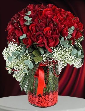 Cam vazoda 51 adet gül söz nişan çiçeği  Ankara demet çiçek gönderme 