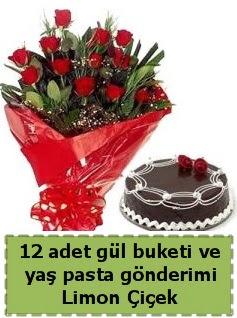 12 adet k�rm�z� g�l buketi ve ya� pasta  Ankara �i�ek g�nderme sitemiz g�venlidir 