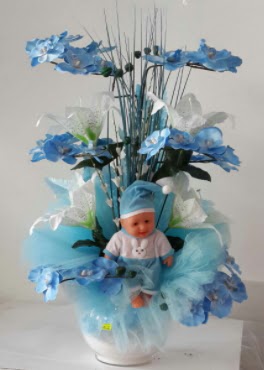 Mavi cam bebekli bebek doğum çiçeği  Ankara demetevler çiçek satışı 