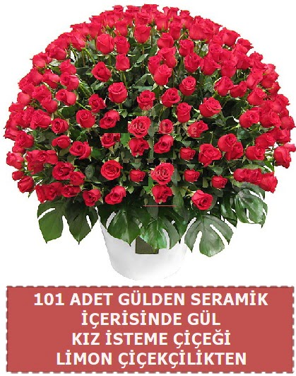 Seramik vazoda 101 gül kız isteme çiçeği  Ankara demet çiçek gönderme 