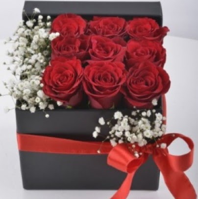 Kutu içerisinde 9 adet kırmızı gül  Ankara demetevler çiçek gönderme çiçek siparişi sitesi 