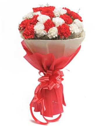 21 adet kırmızı beyaz karanfil buketi  Ankara demetevler çiçek satışı 