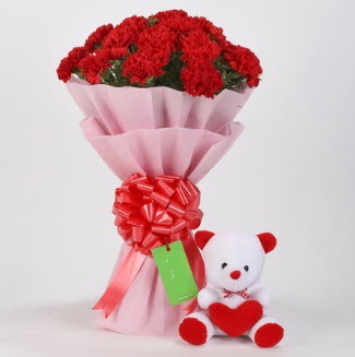 19 kırmızı karanfil buketi 15 cm ayıcık  Ankara demetevler çiçek siparişi vermek 