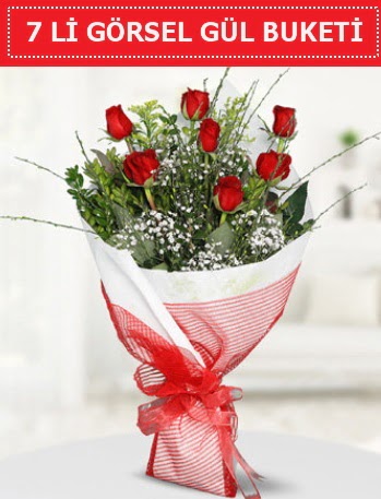 7 adet kırmızı gül buketi Aşk budur  Ankara demetevler çiçek satışı 